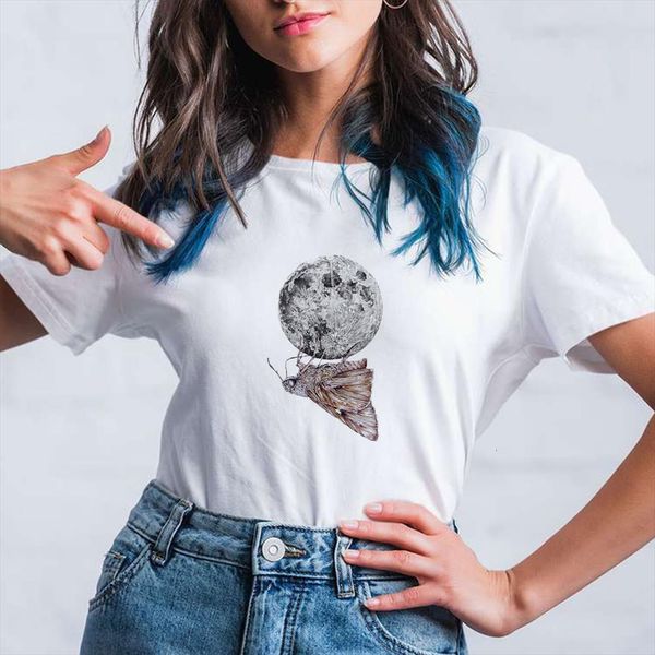 white and women tees moth men t shirt moon printed aesthetic vogue modern o neck selling, White;black
white and women tees moth men t shirt moon printed aesthetic vogue modern o neck selling, White;black