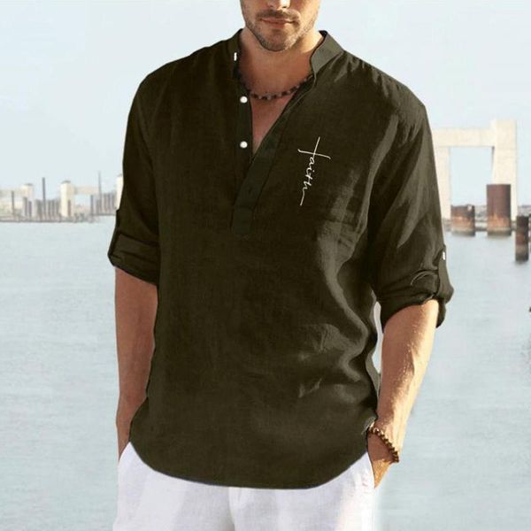 men's casual shirts spring summer mens cotton linen shirt fashion letter embroidery solid men loose button stand collar pullover, White;black
men's casual shirts spring summer mens cotton linen shirt fashion letter embroidery solid men loose button stand collar pullover, White;black