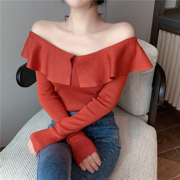 women's blouses & shirts zhuishu word shoulder ladies fashion temperament slim long-sleeved knitted top, White
women's blouses & shirts zhuishu word shoulder ladies fashion temperament slim long-sleeved knitted top, White