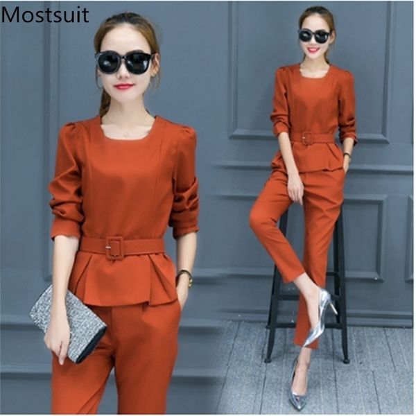 autumn two piece sets outfits women plus size long sleeve with belt and pants suits elegant korean fashion office 210513, White
autumn two piece sets outfits women plus size long sleeve with belt and pants suits elegant korean fashion office 210513, White