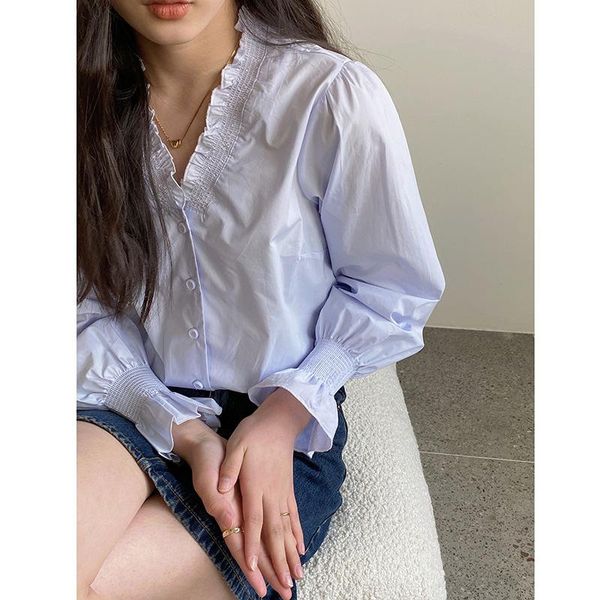 women's blouses & shirts fresh french style v-neck for women 2021 spring elegant office lady fashion casual loose woman, White
women's blouses & shirts fresh french style v-neck for women 2021 spring elegant office lady fashion casual loose woman, White