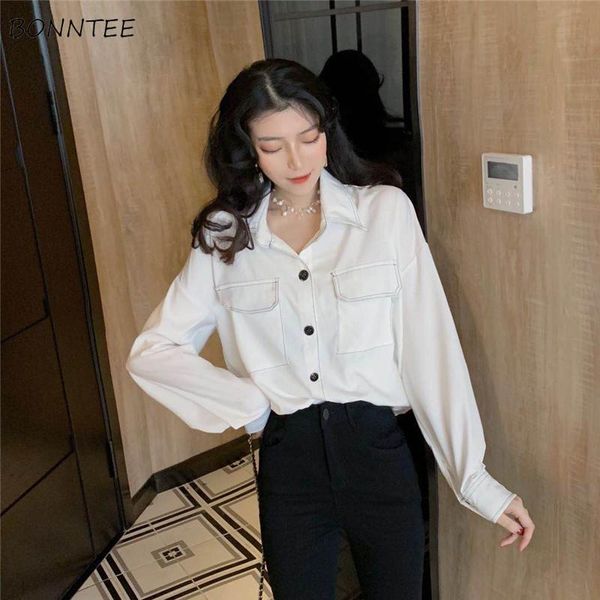 women's blouses & shirts women trendy korean turn-down collar solid pocket womens simple elegant comfortable female fashion shirt casua, White
women's blouses & shirts women trendy korean turn-down collar solid pocket womens simple elegant comfortable female fashion shirt casua, White