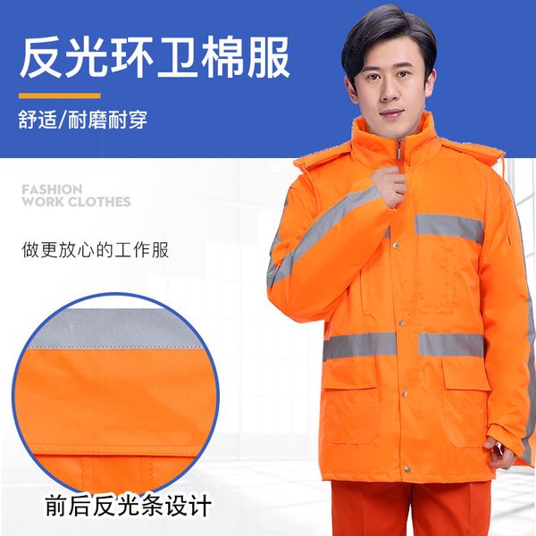 thickened environmental sanitation cloth in winter with reflective strip inner liner detachable traffic cotton padded et, Black
thickened environmental sanitation cloth in winter with reflective strip inner liner detachable traffic cotton padded et, Black