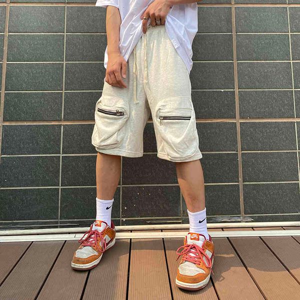 men's shorts high street zipper pockets terry men's shorts oversize in a straight line casual summer short down five pants, White;black
men's shorts high street zipper pockets terry men's shorts oversize in a straight line casual summer short down five pants, White;black