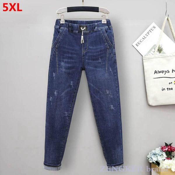 large size stretch jeans women's spring autumn korean loose thin harem pants elastic waist trousers straight leg, Blue
large size stretch jeans women's spring autumn korean loose thin harem pants elastic waist trousers straight leg, Blue