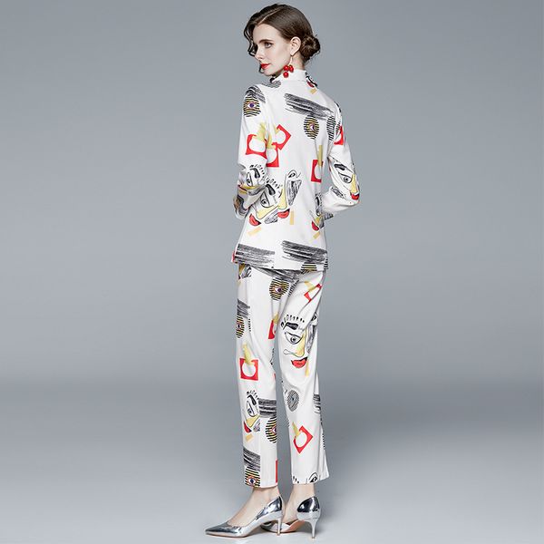 pants women suits office sets long sleeve cartoon geometric print one button turn-down collar blazer + pencil pant for, White
pants women suits office sets long sleeve cartoon geometric print one button turn-down collar blazer + pencil pant for, White