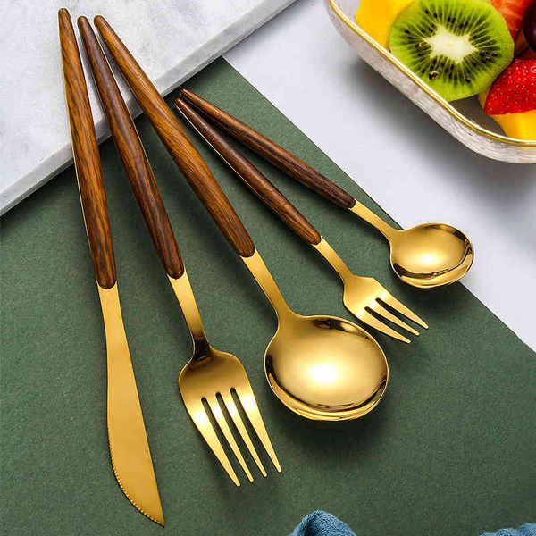 ins net red and gold portuguese tableware 430 stainless steel knife, fork spoon set imitation wood western food steak knife
ins net red and gold portuguese tableware 430 stainless steel knife, fork spoon set imitation wood western food steak knife