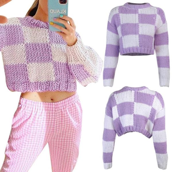women's sweaters hirigin long sleeve knitwear winter ladies color matching plaid round collar loose knitted casual fashion short sweat, White;black
women's sweaters hirigin long sleeve knitwear winter ladies color matching plaid round collar loose knitted casual fashion short sweat, White;black
