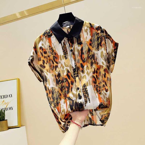 women's blouses & shirts fashion summer blouse for woman retro slimming all-match contrast color leopard chiffon shirt short sl, White
women's blouses & shirts fashion summer blouse for woman retro slimming all-match contrast color leopard chiffon shirt short sl, White