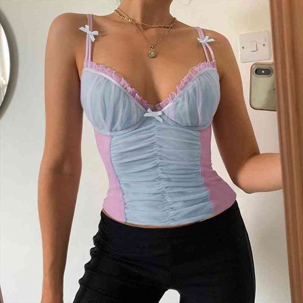 summer vest sleeveless women tank sling v neck ruffle crop club patchwork backless thin tulle camisoles, White
summer vest sleeveless women tank sling v neck ruffle crop club patchwork backless thin tulle camisoles, White