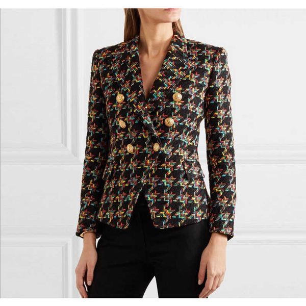 new style original design women's double-breasted blazer metal buckle blazer check textured tweed slim jacket short coat outwear, White;black
new style original design women's double-breasted blazer metal buckle blazer check textured tweed slim jacket short coat outwear, White;black