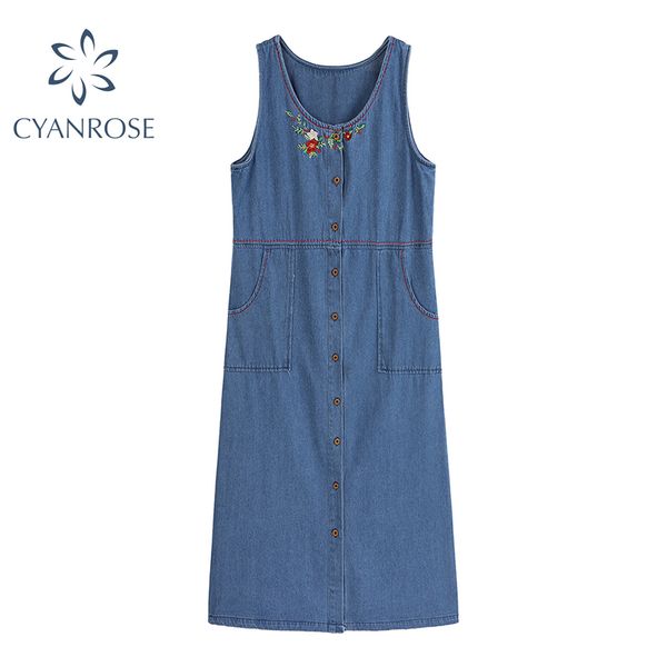 sleeveless denim dress women embroidery single breasted button vintage o neck japanese style frocks pencil straight dresses 210417, Black;gray
sleeveless denim dress women embroidery single breasted button vintage o neck japanese style frocks pencil straight dresses 210417, Black;gray
