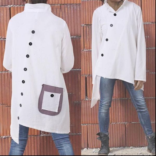 celmia womens shirt plus size vintage cotton women blouses long sleeve buttons asymmetrical shirts casual pockets loose blusas femininas, White
celmia womens shirt plus size vintage cotton women blouses long sleeve buttons asymmetrical shirts casual pockets loose blusas femininas, White