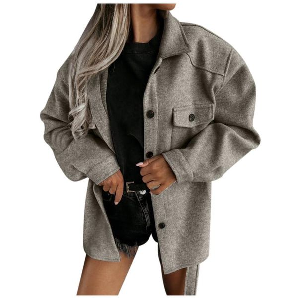 women's jackets autumn turn down collar jacket fashion loose long sleeve solid color woolen coat with straps button veste femme, Black;brown
women's jackets autumn turn down collar jacket fashion loose long sleeve solid color woolen coat with straps button veste femme, Black;brown