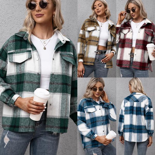 women's jackets thick cashmere long-sleeved plaid shirt loose casual plush jacket female 2021 spring autumn / winter women clothing, Black;brown
women's jackets thick cashmere long-sleeved plaid shirt loose casual plush jacket female 2021 spring autumn / winter women clothing, Black;brown
