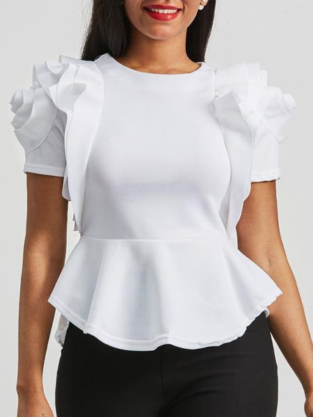 women's blouses & shirts plain falbala short sleeve blouse summer african ruffle high waist female elegant office lady 2021, White
women's blouses & shirts plain falbala short sleeve blouse summer african ruffle high waist female elegant office lady 2021, White