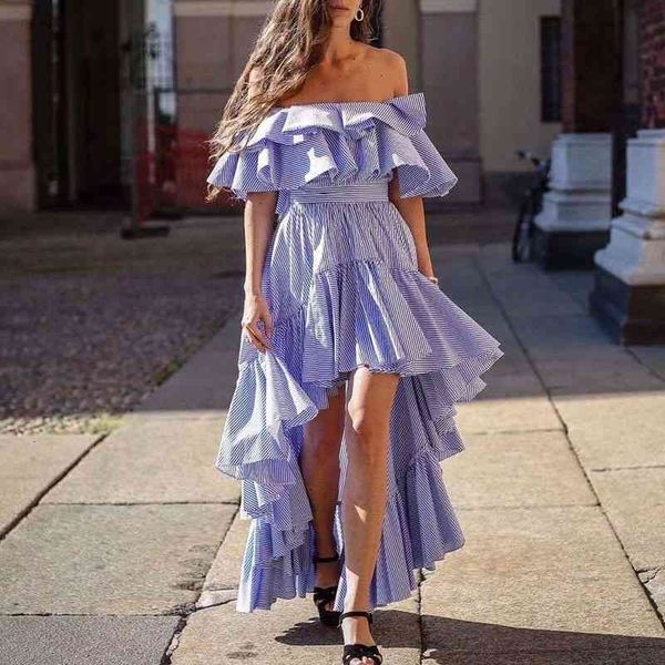 casual dresses women off shoulder summer maxi asymmetrical high wasit stripe ruffles c7ym, Black;gray
casual dresses women off shoulder summer maxi asymmetrical high wasit stripe ruffles c7ym, Black;gray