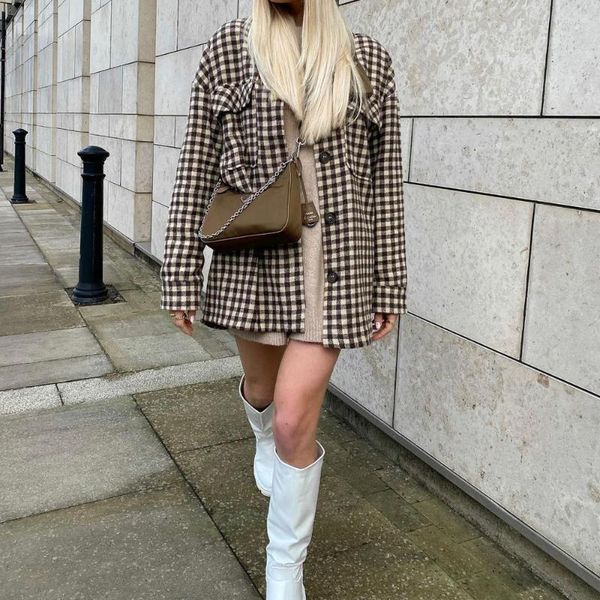 women's jackets spring lady casual plaid jacket brown lapel hoodless design single breasted decoration full sleeve coat, Black;brown
women's jackets spring lady casual plaid jacket brown lapel hoodless design single breasted decoration full sleeve coat, Black;brown