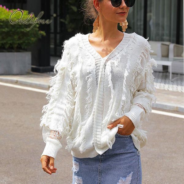 autumn women knitted pullover long sleeve tassel lace loose sweater 210415, White;black
autumn women knitted pullover long sleeve tassel lace loose sweater 210415, White;black