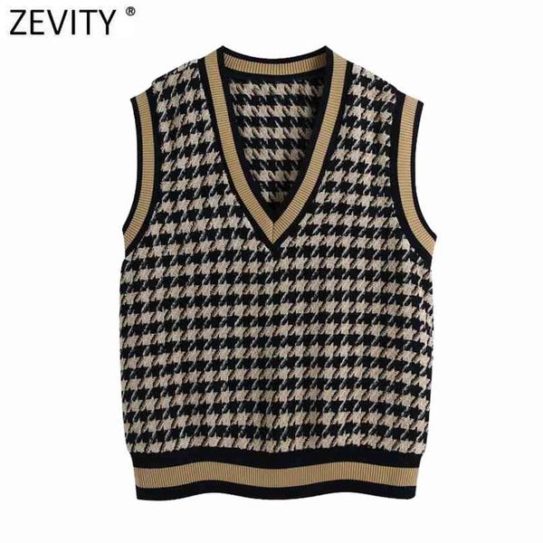zevity women vintage v neck houndstooth plaid knitting vest sweater female sleeveless casual chic pullovers waistcoat sw695 210915, Black;white
zevity women vintage v neck houndstooth plaid knitting vest sweater female sleeveless casual chic pullovers waistcoat sw695 210915, Black;white