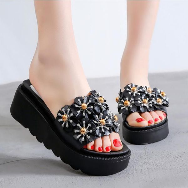 summer women shoes platform bath slippers wedge beach flip flops flower for brand pvc ladies, Black
summer women shoes platform bath slippers wedge beach flip flops flower for brand pvc ladies, Black