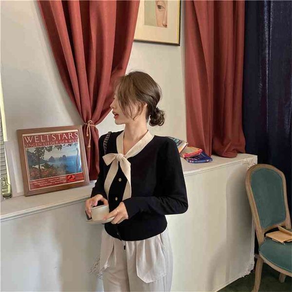 women sweater elegant korean chic autumn contrasting color lace-up bow loose slimming long-sleeved cardigans 210520, White
women sweater elegant korean chic autumn contrasting color lace-up bow loose slimming long-sleeved cardigans 210520, White