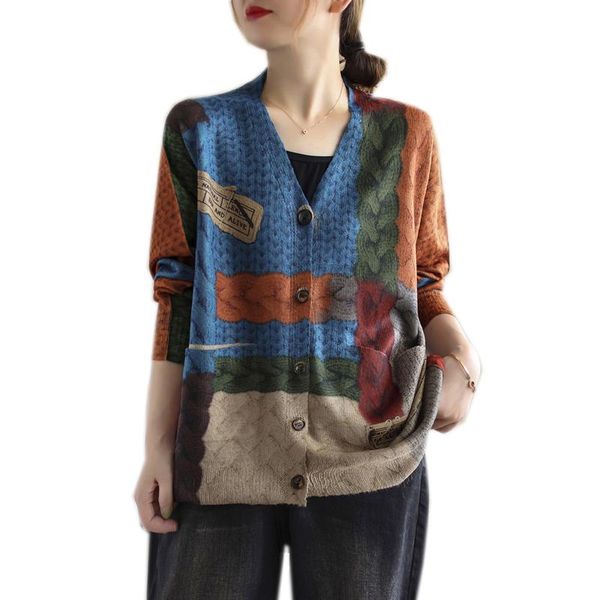 women's knits & tees women sweater cardigan autumn spring retro vintage print loose knit v neck outwear patchwork casual fashion a09231, White
women's knits & tees women sweater cardigan autumn spring retro vintage print loose knit v neck outwear patchwork casual fashion a09231, White