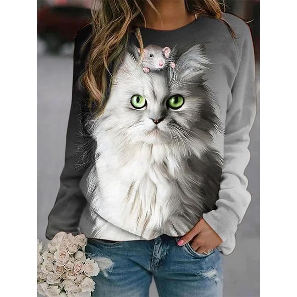 cat and mouse print women's fashion 3d printing short slim t-shirt autumn long sleeve round neck basic casual, White
cat and mouse print women's fashion 3d printing short slim t-shirt autumn long sleeve round neck basic casual, White