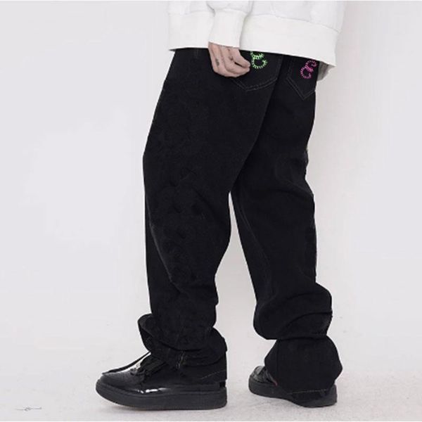 men's pants hip hop straight leg jeans casual printing patchwork button pocket loose, Black
men's pants hip hop straight leg jeans casual printing patchwork button pocket loose, Black