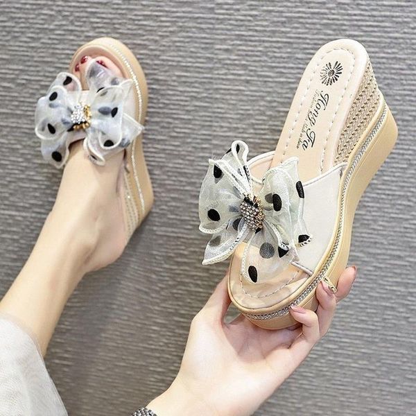 summer bow-knot wedge sandals women's lightweight high-heel women shoes slippers, Black
summer bow-knot wedge sandals women's lightweight high-heel women shoes slippers, Black