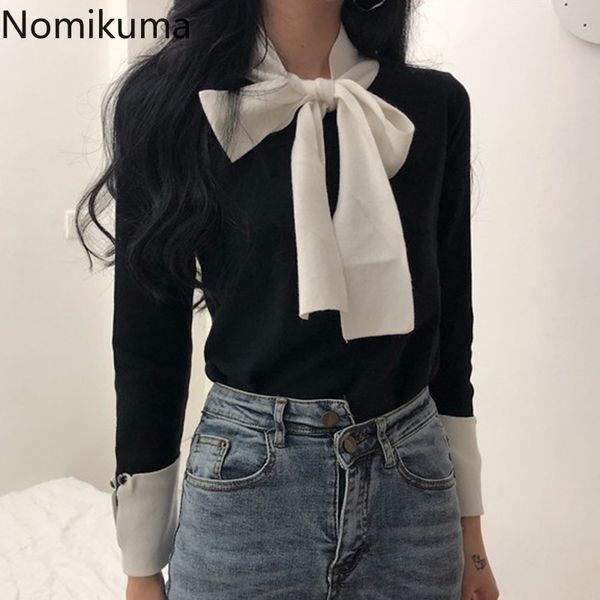 nomikuma plus size women baisc knitwear bow tie collar hit color long sleeve knitted autumn winter new pullover 6d235 210427, White;black
nomikuma plus size women baisc knitwear bow tie collar hit color long sleeve knitted autumn winter new pullover 6d235 210427, White;black