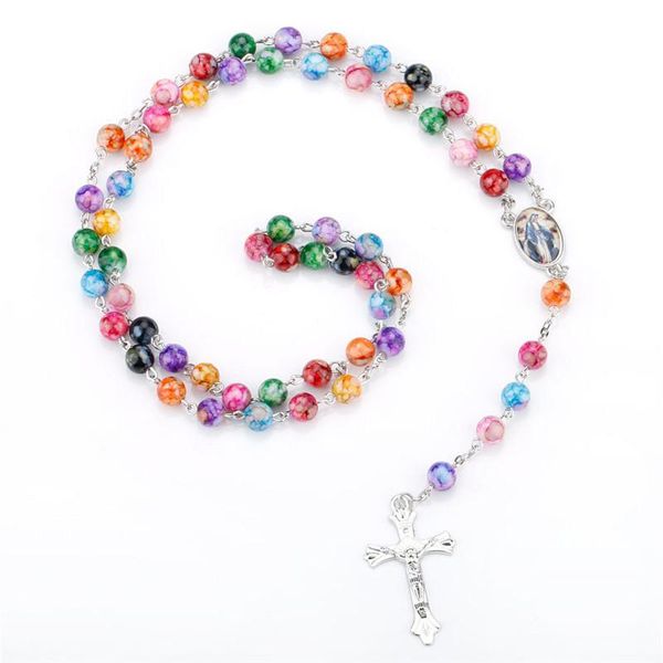 pendant necklaces colorful catholic 8mm rosary cross necklace round bead virgin mary long religious jewelry gift, Silver
pendant necklaces colorful catholic 8mm rosary cross necklace round bead virgin mary long religious jewelry gift, Silver