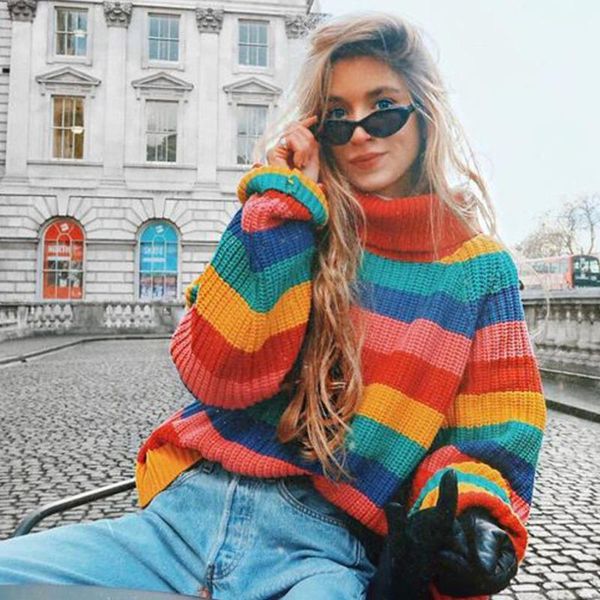 women's knits & tees rainbow sweaters women turtleneck jumpers knitted clothes fashion striped oversize sweater pullover female streetw, White
women's knits & tees rainbow sweaters women turtleneck jumpers knitted clothes fashion striped oversize sweater pullover female streetw, White