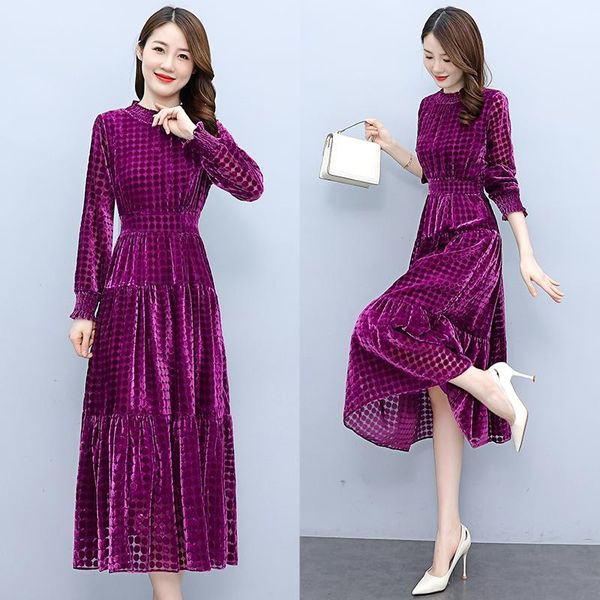casual dresses velvet dress women 2021 elastic waist temperament mid length long sleeve polka dots purple clothes, Black;gray
casual dresses velvet dress women 2021 elastic waist temperament mid length long sleeve polka dots purple clothes, Black;gray