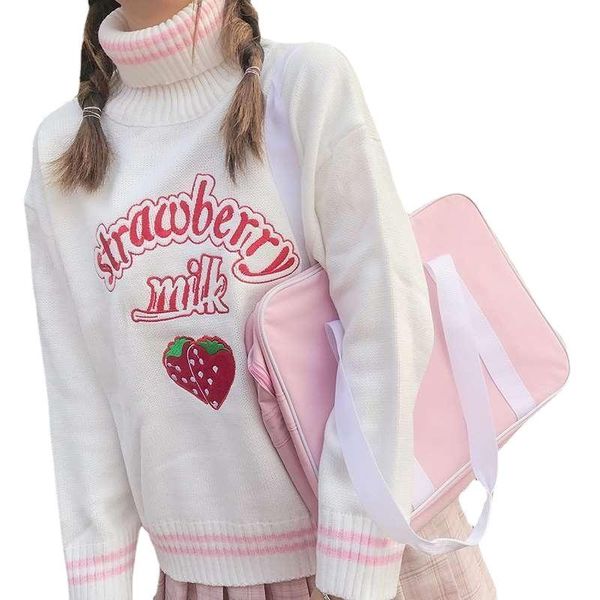 women's sweaters turtleneck sweater sweet embroidery strawberry pink white knitted pullovers wear oversized loose jumper pull femme, White;black
women's sweaters turtleneck sweater sweet embroidery strawberry pink white knitted pullovers wear oversized loose jumper pull femme, White;black
