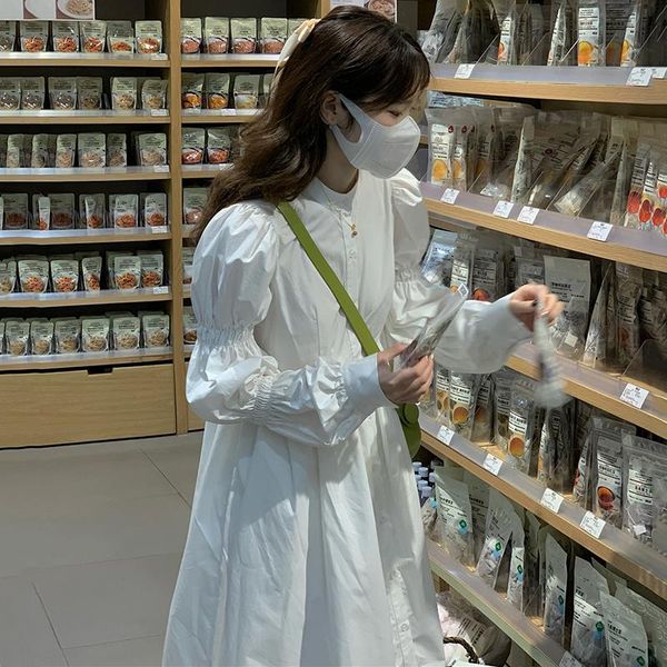 casual dresses korean style stand collar puff sleeve dress for women simple white autumn 2021 sweet vestidos elegant loose robe femme, Black;gray
casual dresses korean style stand collar puff sleeve dress for women simple white autumn 2021 sweet vestidos elegant loose robe femme, Black;gray