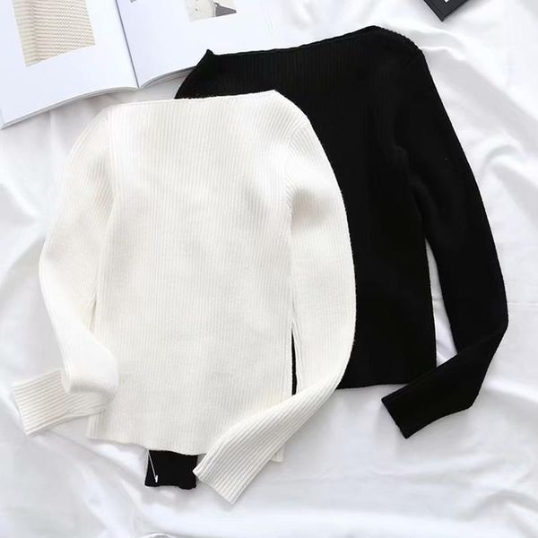 women's sweaters korean style black white knitted ribbed sweater autumn winter femme pull slim high elasticity soft women pullovers, White;black 
women's sweaters korean style black white knitted ribbed sweater autumn winter femme pull slim high elasticity soft women pullovers, White;black