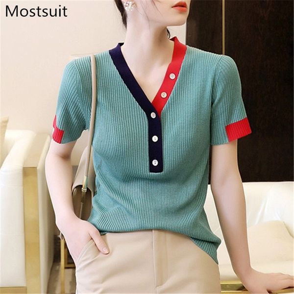 color-blocked v-neck knitted pullover sweater women summer short sleeve buttons slim fashion office ladies jumpers 210514, White;black
color-blocked v-neck knitted pullover sweater women summer short sleeve buttons slim fashion office ladies jumpers 210514, White;black