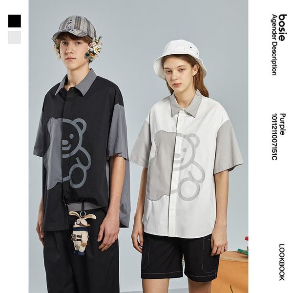 men's casual shirts bosie woman/man spring short sleeve shirt couple patch print bear crop blouse 7151c, White;black
men's casual shirts bosie woman/man spring short sleeve shirt couple patch print bear crop blouse 7151c, White;black
