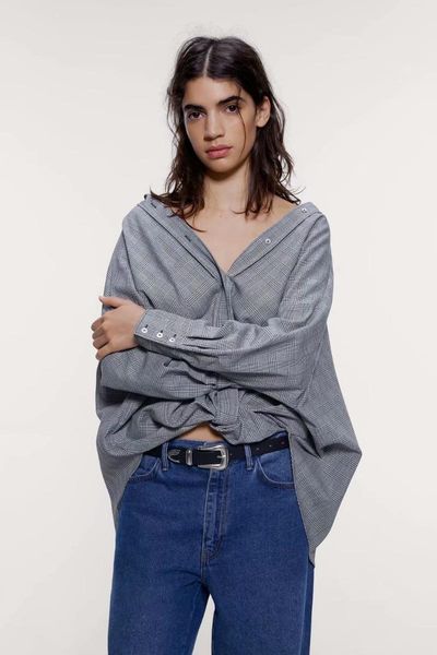 women's blouses & shirts 2021 spring summer front knot zaraing women blouse shirt vadiming sheining female grey clothes cdc9499, White
women's blouses & shirts 2021 spring summer front knot zaraing women blouse shirt vadiming sheining female grey clothes cdc9499, White