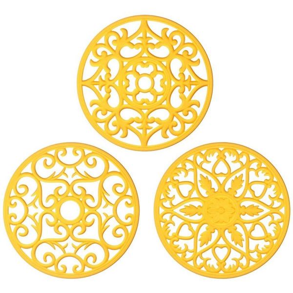 mats & pads 3 set silicone multi-use intricately carved trivet mat - insulated flexible durable non slip coasters
mats & pads 3 set silicone multi-use intricately carved trivet mat - insulated flexible durable non slip coasters