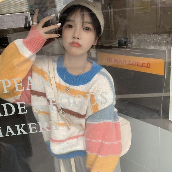 women's sweaters 2021 korean sweet simple loose stripe long sleeve for women elegant all-match cute pullover fashion fresh knit, White;black
women's sweaters 2021 korean sweet simple loose stripe long sleeve for women elegant all-match cute pullover fashion fresh knit, White;black