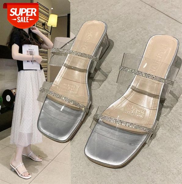 slippers for women's outer wear, thick heel rhinestone square head transparent sandals and #wu1g, Black
slippers for women's outer wear, thick heel rhinestone square head transparent sandals and #wu1g, Black