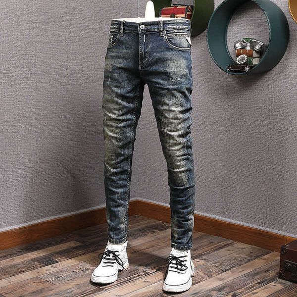 italian style fashion men jeans retro dark blue elastic slim fit ripped embroidery vintage designer casual denim pants o1is
italian style fashion men jeans retro dark blue elastic slim fit ripped embroidery vintage designer casual denim pants o1is