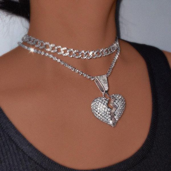 chains fashion shiny crystal tennis chain pendant necklace for women broken heart cuba link hip hop choker fine jewelry gift, Silver
chains fashion shiny crystal tennis chain pendant necklace for women broken heart cuba link hip hop choker fine jewelry gift, Silver