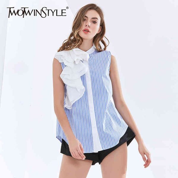 twowinsyle casual shirt for women o neck sleeveless striped hit color patchwork ruffles shirts female summer clothing 210423, White
twowinsyle casual shirt for women o neck sleeveless striped hit color patchwork ruffles shirts female summer clothing 210423, White