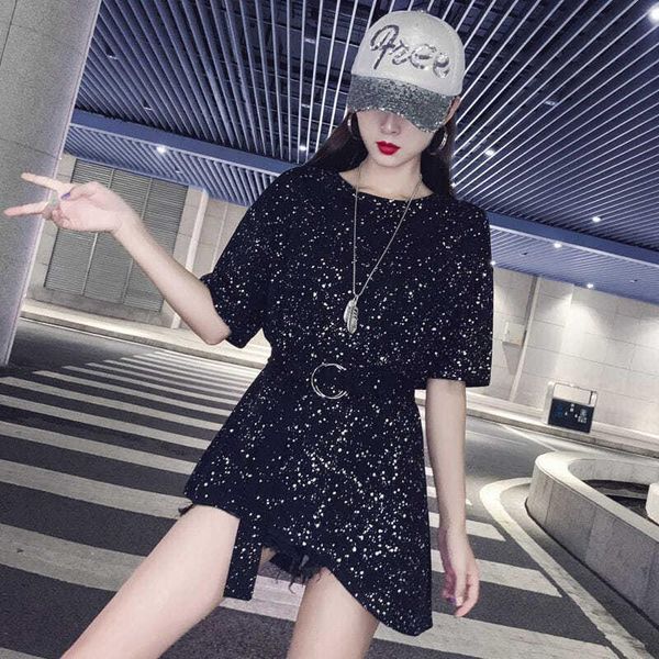 women's t-shirt bling summer for women korean fashion short sleeve t shirt black round neck loose femme with belt y707, White
women's t-shirt bling summer for women korean fashion short sleeve t shirt black round neck loose femme with belt y707, White