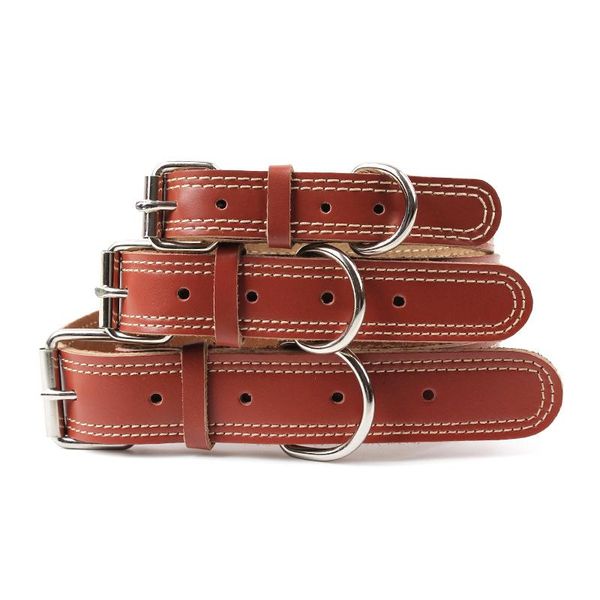 dog collars & leashes genuine cow pet collar brown leather double lines medium large neck buckle