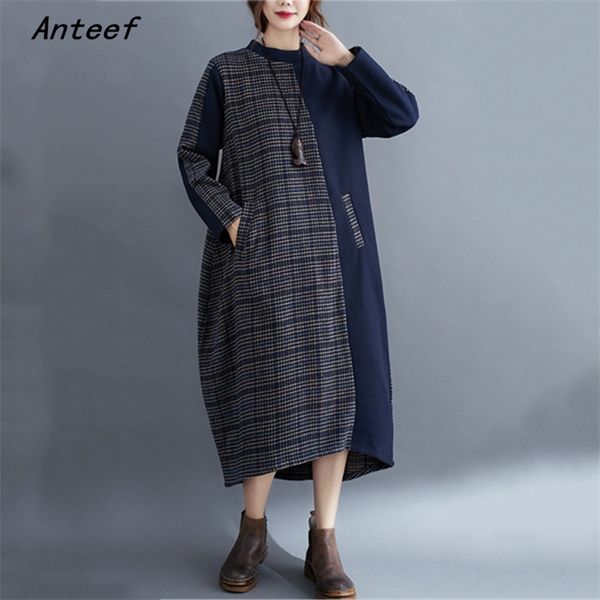 long sleeve plus size cotton vintage plaid for women casual loose autumn winter dress elegant clothes ladies dresses 210517, Black;gray
long sleeve plus size cotton vintage plaid for women casual loose autumn winter dress elegant clothes ladies dresses 210517, Black;gray