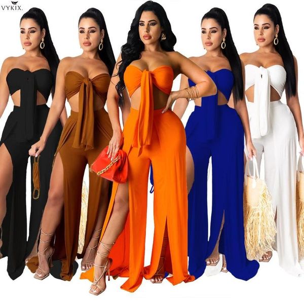 women's two piece pants summer women set solid sleeveless strapless bandage crop empire wide let splited 2 sets club outfits, White
women's two piece pants summer women set solid sleeveless strapless bandage crop empire wide let splited 2 sets club outfits, White